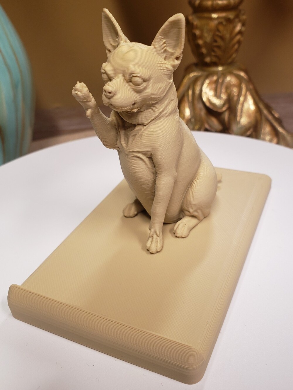 Hand Crafted Chihuahua Dog Raised Paw Phone Holder